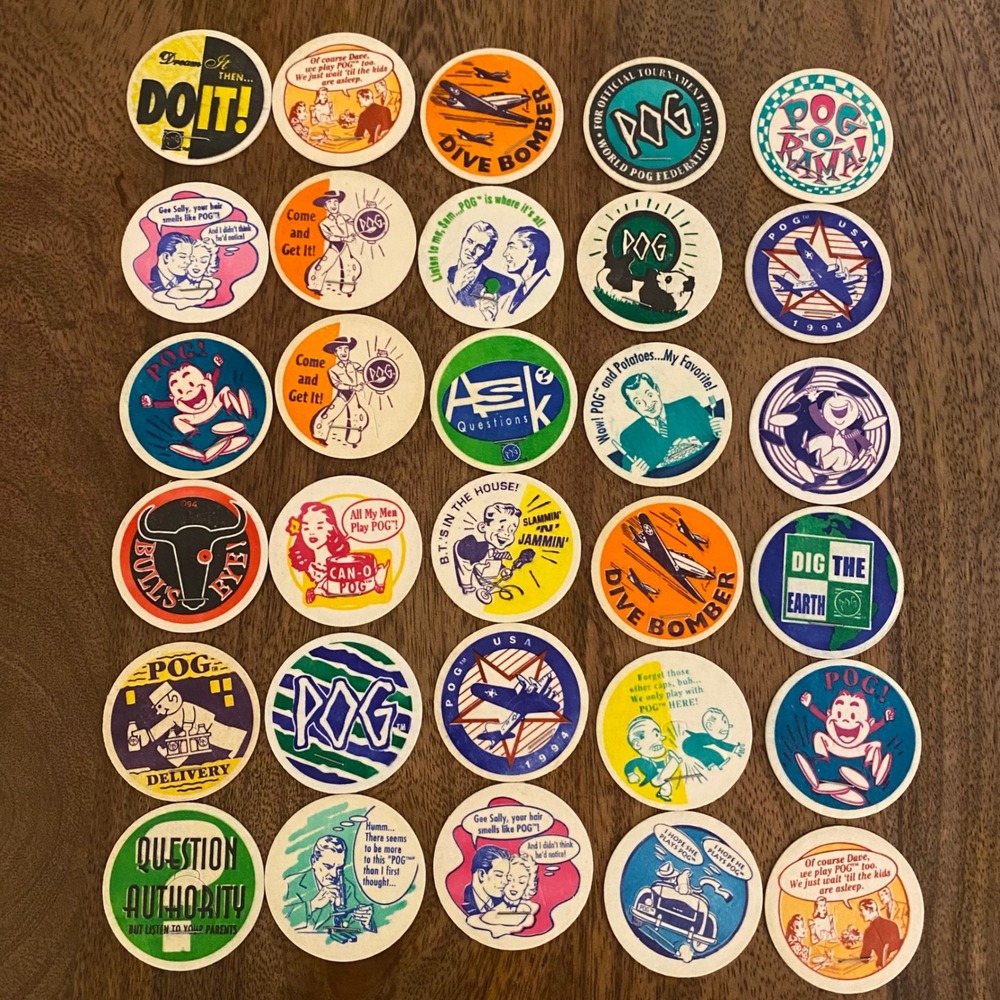 Vintage‎ 90s POGs Lot 30pc World POG Federation Milk Caps Comics Linen Stapled